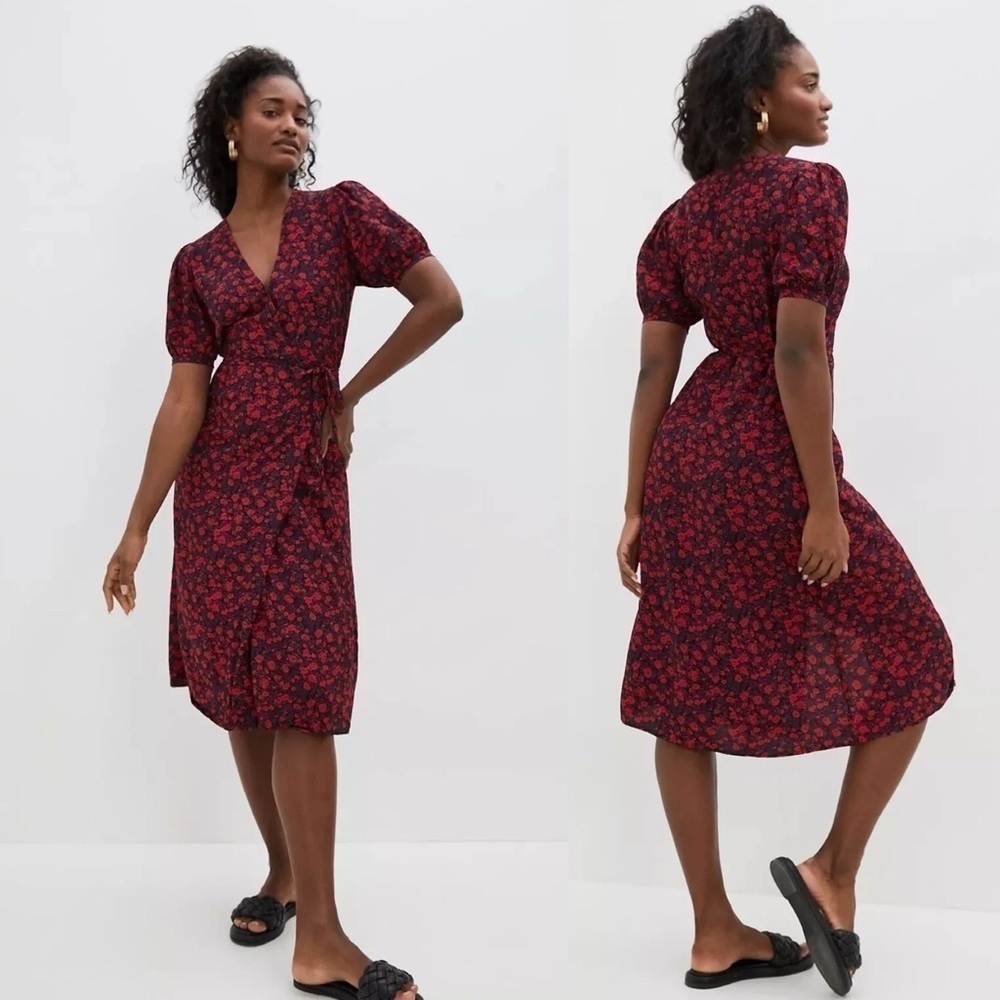 Faithfull The Brand x Anthropologie Uma Wrap Floral Midi Dress Women's Size 2